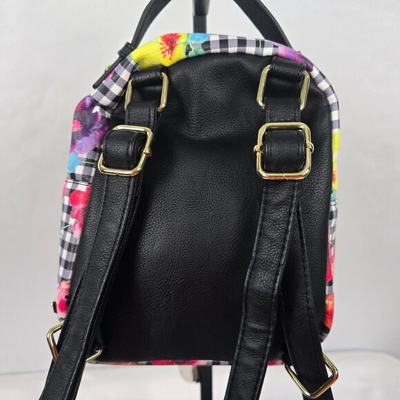 Betsey Johnson Mini Backpack Kitsch Check Floral Colorful 8" x 8" x 3" - Picture 10 of 14